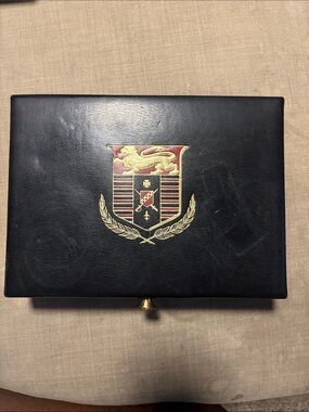 Men's Navy Leather Crest Document Case - Navy